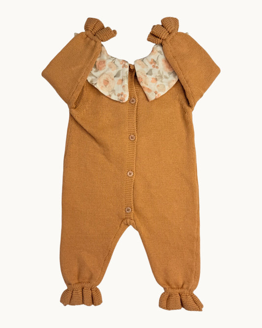 Baby Girl Knitted Romper with Floral Collar