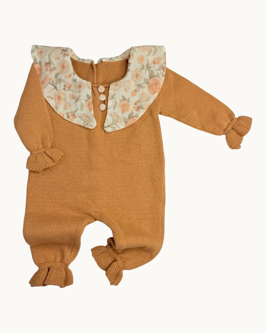 Baby Girl Knitted Romper with Floral Collar