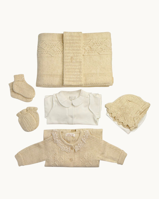 Leoking Newborn Knitted Jumpsuit Hospital Set - Beige