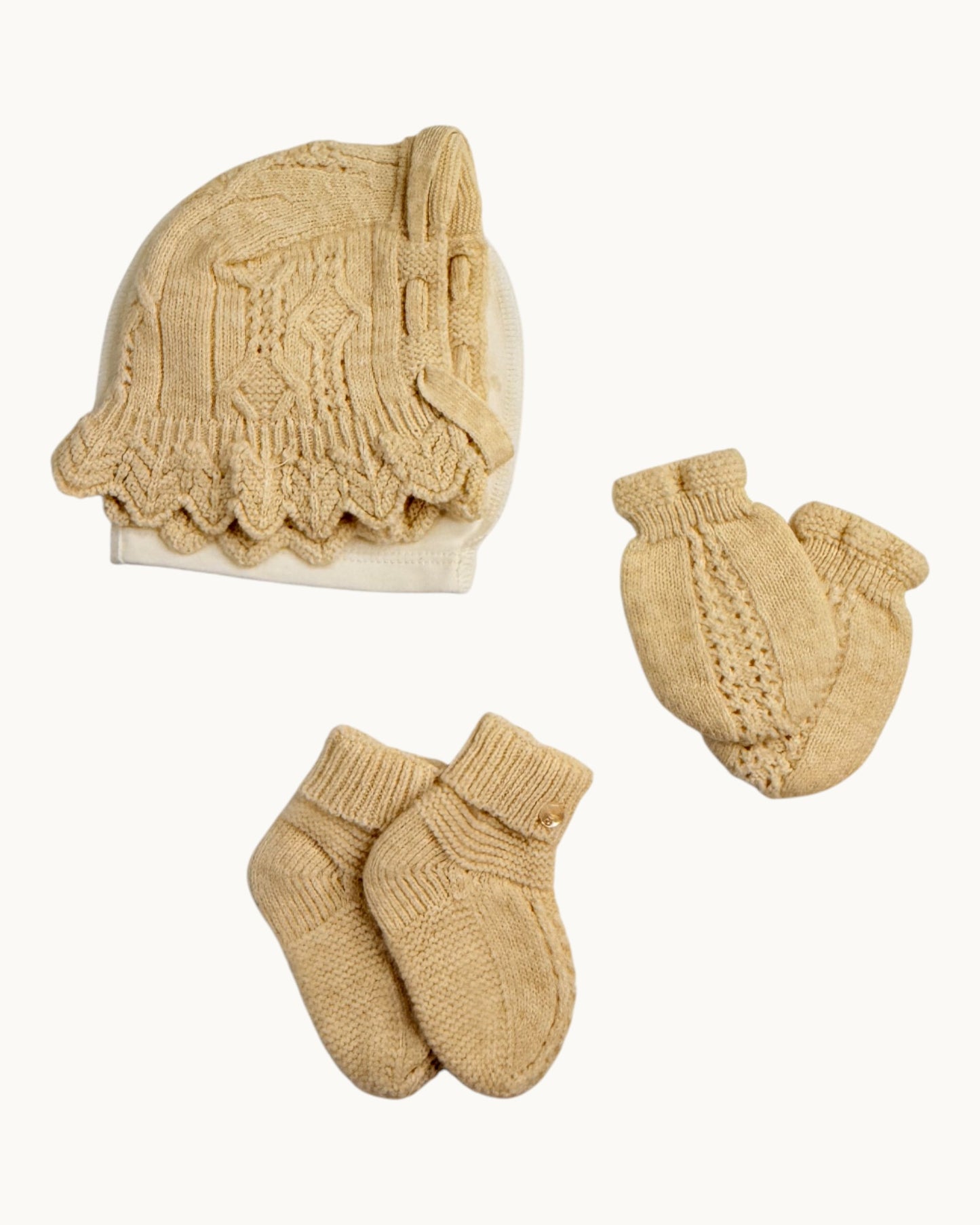 Leoking Newborn Knitted Jumpsuit Hospital Set - Beige