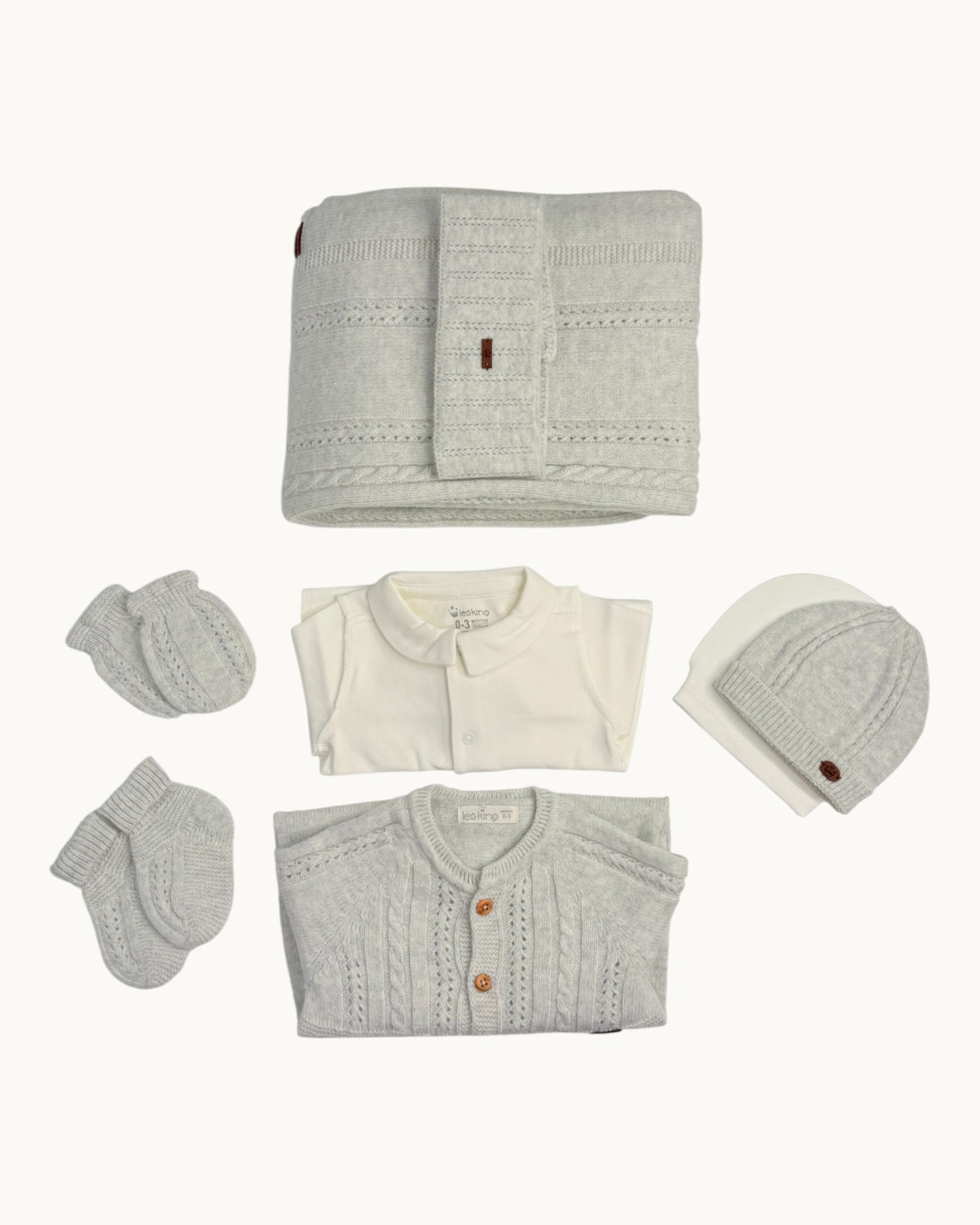 Leoking Newborn Knitted Jumpsuit Hospital Set - Gray