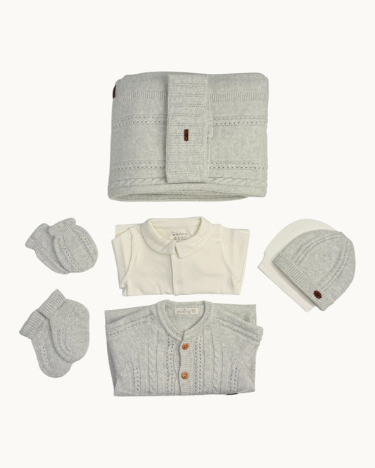 Leoking Newborn Knitted Jumpsuit Hospital Set - Gray