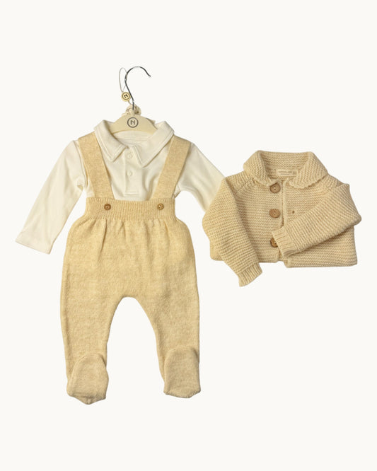 Baby Boy Knit Suspender Set with Cardigan